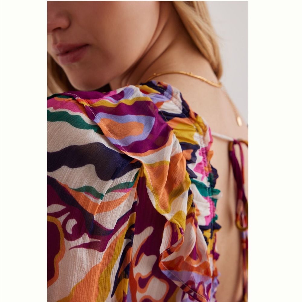 Anthropologie The Odetta Ruffled V-Neck Dress Pink Floral - Picture 6 of 6